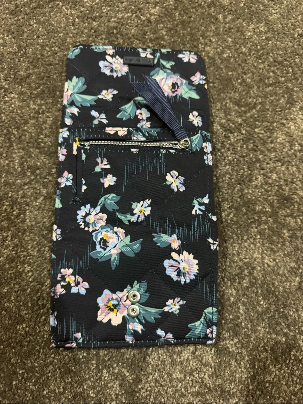 Vera Bradley Navy Floral Compact Wallet with Pastel Blooms - Picture 3 of 6